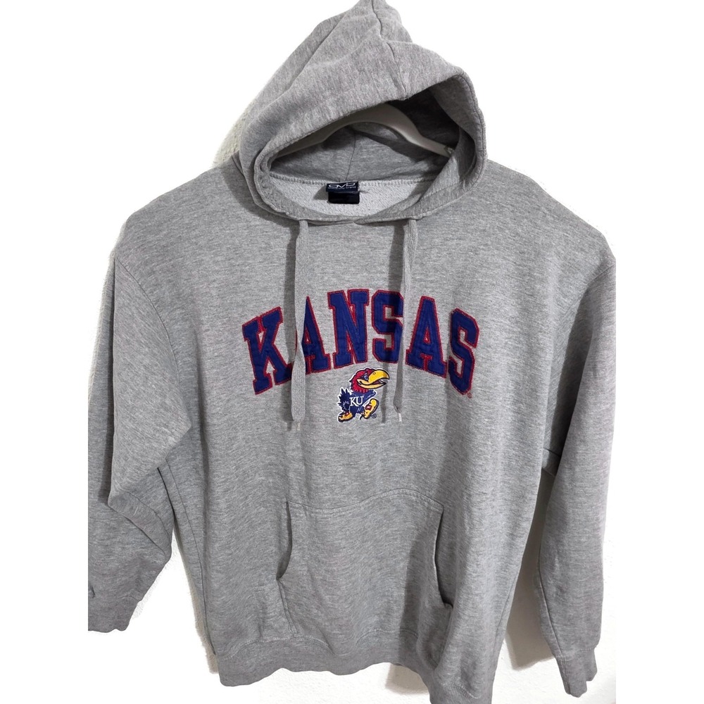 Kansas Jayhawks Hoodie Sweatshirt Mens XL Gray NCAA Basketball Old varsity Brand